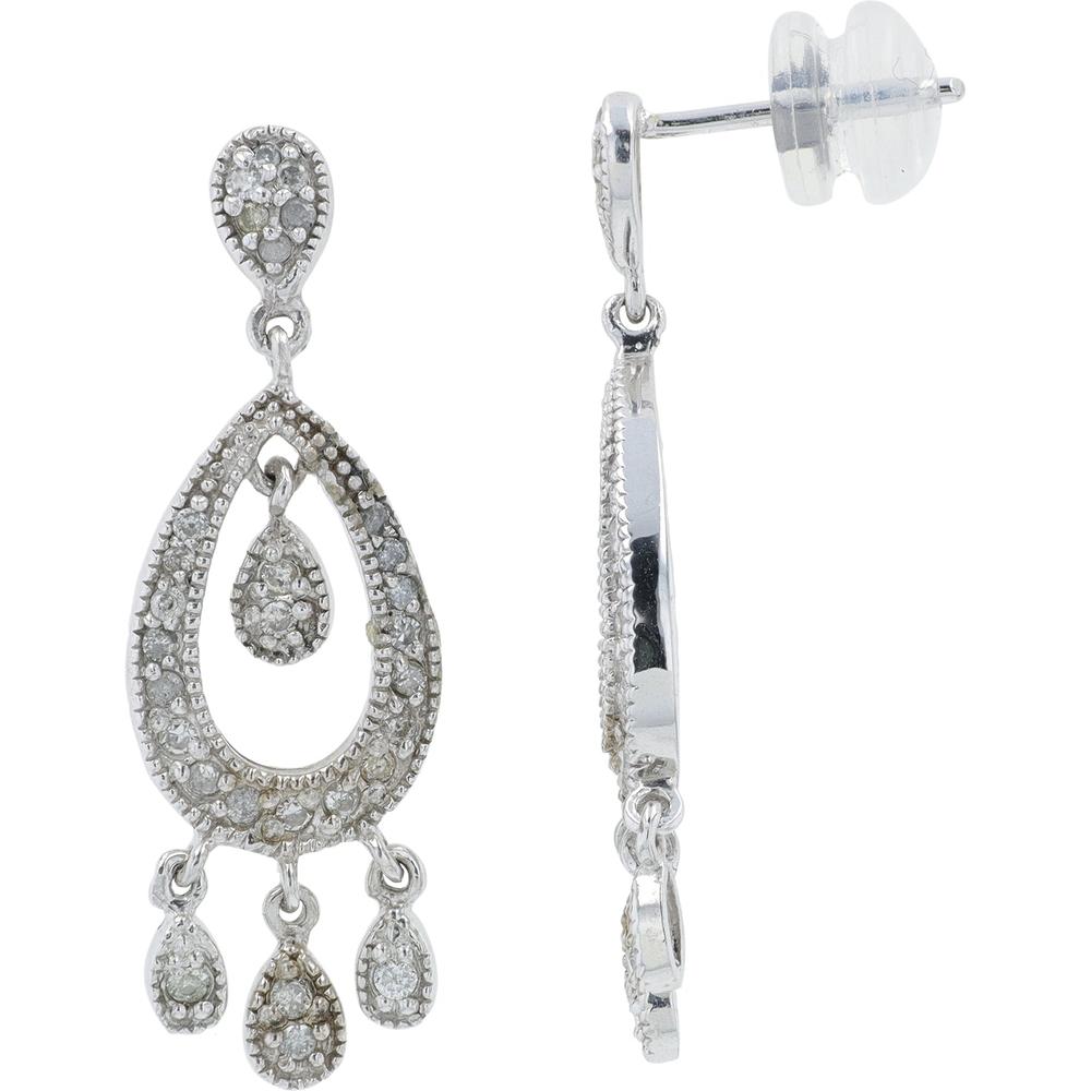14K White Gold Diamond Drop Earrings with 0.33 Carat Total Weight Pear and Teardrop Accents