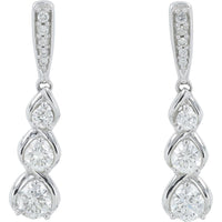14K White Gold Diamond Drop Earrings with 0.50 Carat Total Round - Cut Diamonds