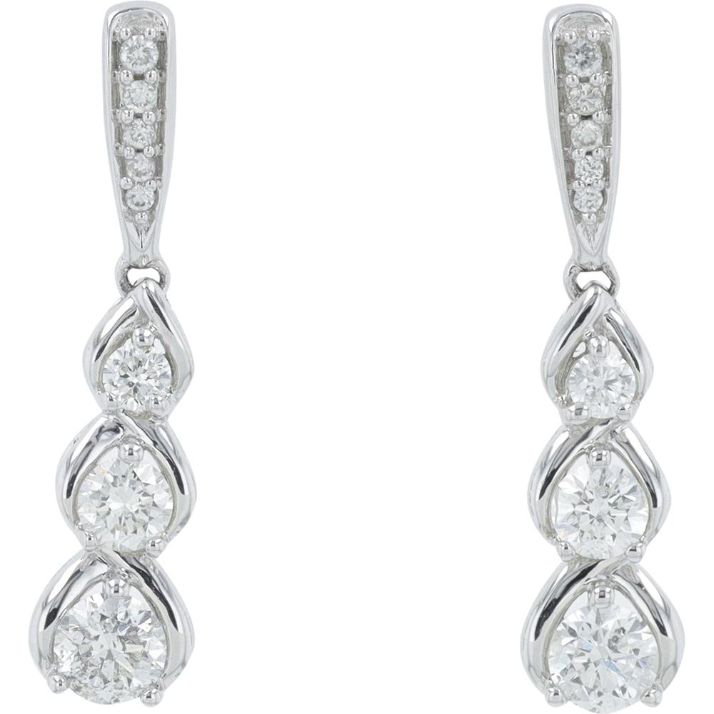 14K White Gold Diamond Drop Earrings with 0.50 Carat Total Round - Cut Diamonds