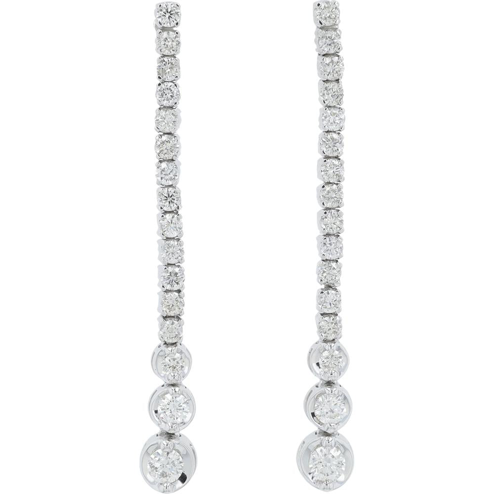 14K White Gold Diamond Drop Earrings with 1.00 Carat Total Diamond Weight