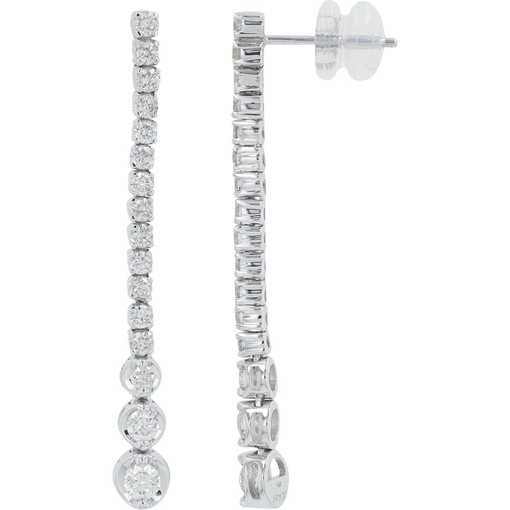 14K White Gold Diamond Drop Earrings with 1.00 Carat Total Diamond Weight