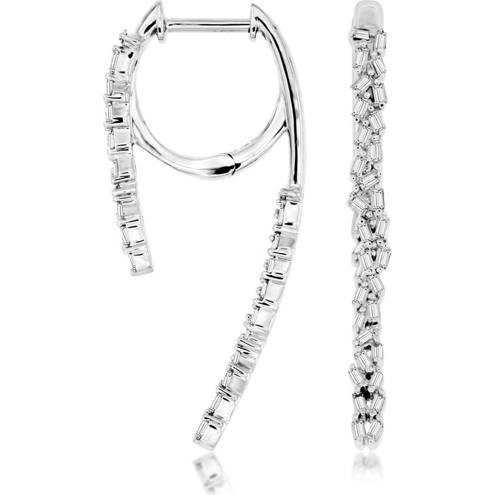 14K White Gold Diamond Drop Earrings with Baguette Diamonds - 0.47 Carats Total Diamond Weight