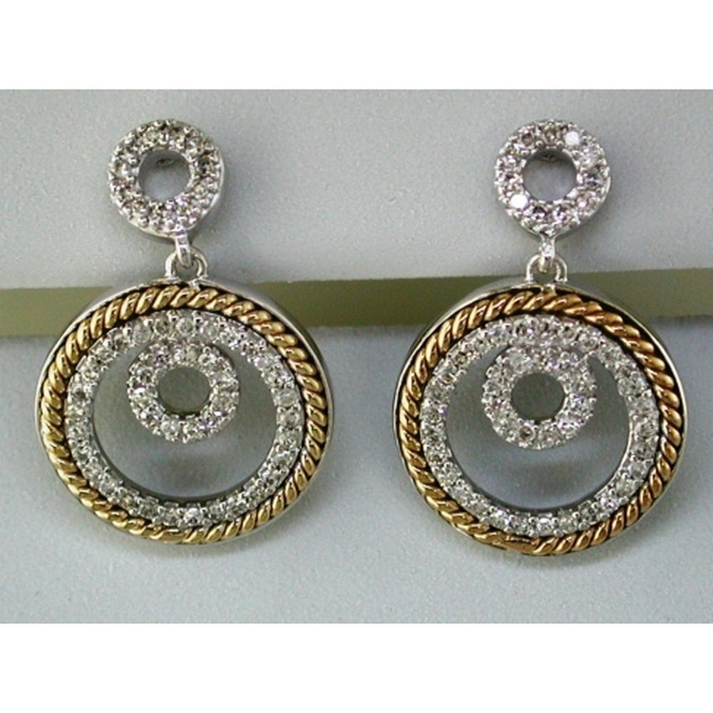 14K White Gold Diamond Drop Earrings with Braided Yellow Gold Rope Outer Edge and Round Prong-Set Diamonds - 0.40 Carat Total Diamond Weight - Royal Jewelry