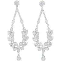 14K White Gold Diamond Drop Earrings with Floral Design - 1.00 Carat Total Diamond Weight