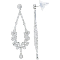 14K White Gold Diamond Drop Earrings with Floral Design - 1.00 Carat Total Diamond Weight
