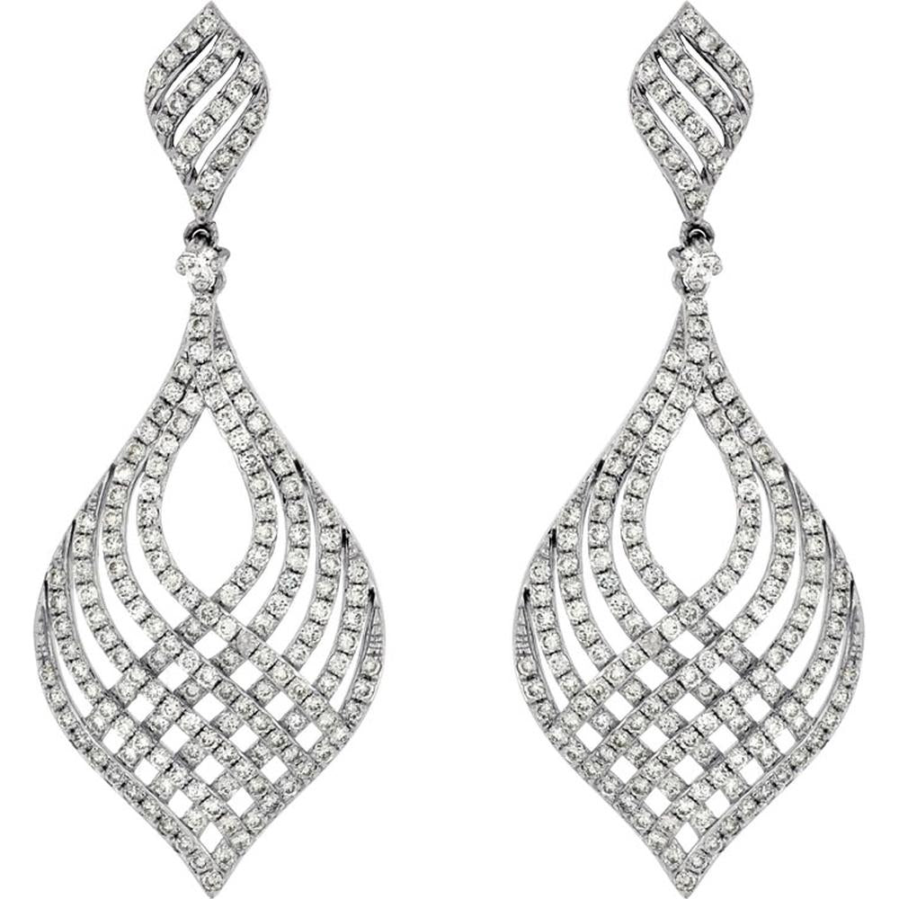 14K White Gold Diamond Drop Earrings with Prong Set Diamonds - 2.15 Carats Total Diamond Weight