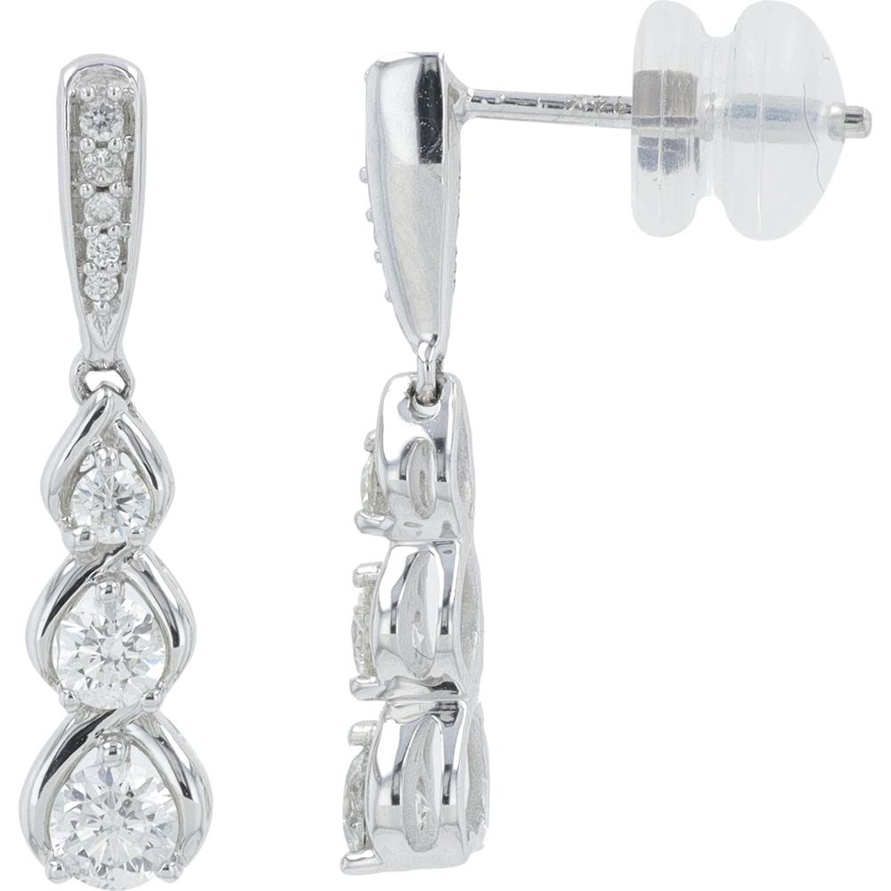 14K White Gold Diamond Drop Earrings with Round Brilliant Cut Diamonds - 0.50 Carat Total Diamond Weight