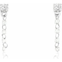 14K White Gold Diamond Drop Earrings with Round Brilliant Cut Stones and Articulated Dangle Links - 0.33 Carat Total Diamond Weight - Royal Jewelry