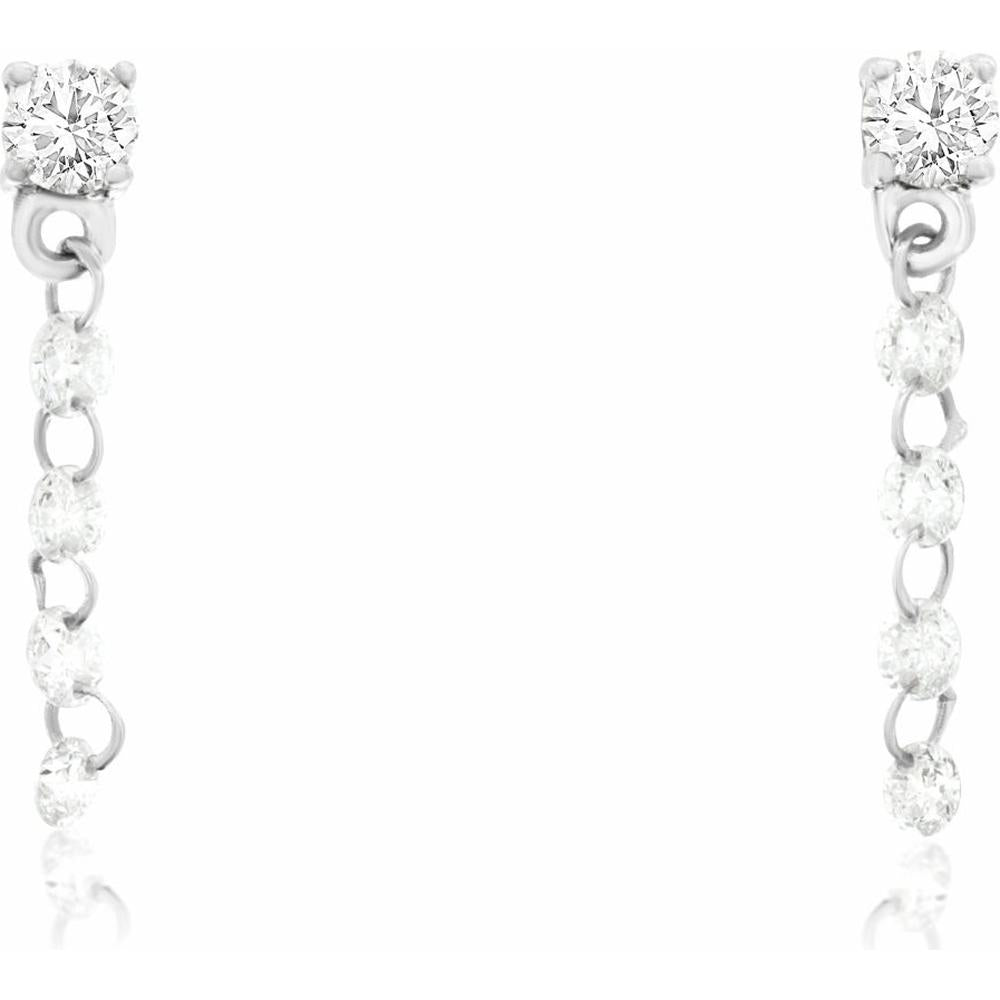 14K White Gold Diamond Drop Earrings with Round Brilliant Cut Stones and Articulated Dangle Links - 0.33 Carat Total Diamond Weight - Royal Jewelry