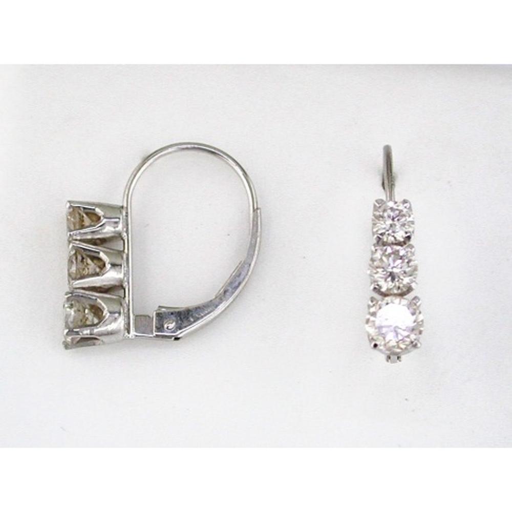 14K White Gold Diamond Drop Earrings with Round Cut Diamonds - 1.00 Carats Total Diamond Weight