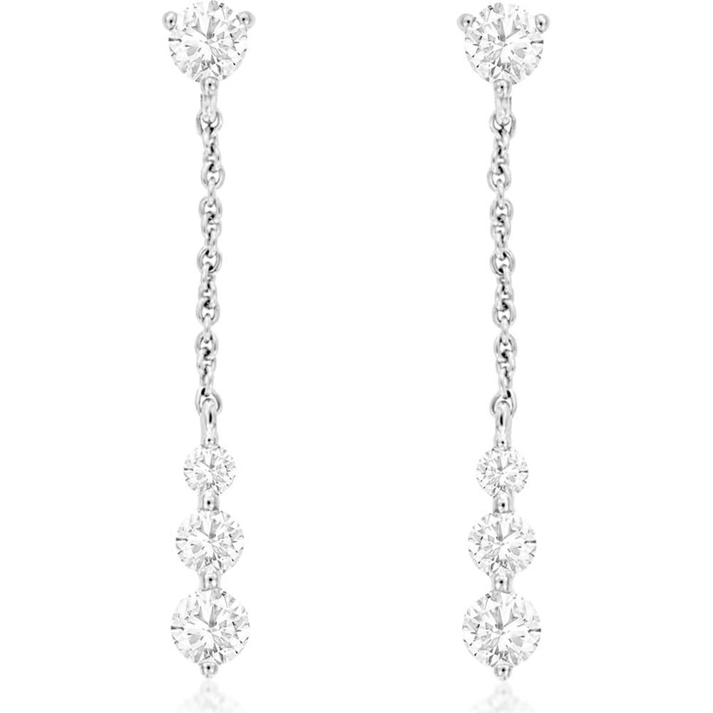 14K White Gold Diamond Drop Earrings with Round Diamond Studs and Graduating Diamond Drops - 0.45 Carat Total Diamond Weight - Royal Jewelry