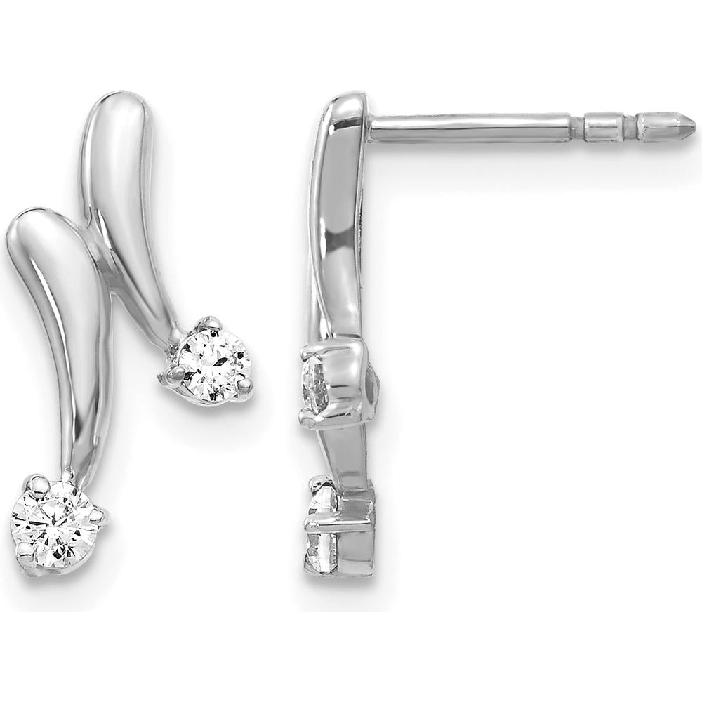 14K White Gold Diamond Drop Earrings with Round Diamonds - 0.10 Carat Total Diamond Weight by Monteluci Fine Jewelry