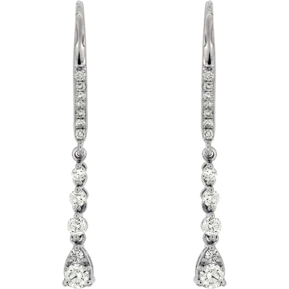 14K White Gold Diamond Drop Earrings with Round Diamonds and Pear-Shaped Drop Design - 0.37 Carat Total Diamond Weight - Royal Jewelry