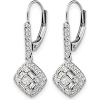 14K White Gold Diamond Drop Earrings with Square, Baguette, and Round Diamonds - 0.1067 Carat Total Diamond Weight by Monteluci Fine Jewelry