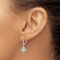 14K White Gold Diamond Drop Earrings with Square, Baguette, and Round Diamonds - 0.1067 Carat Total Diamond Weight by Monteluci Fine Jewelry