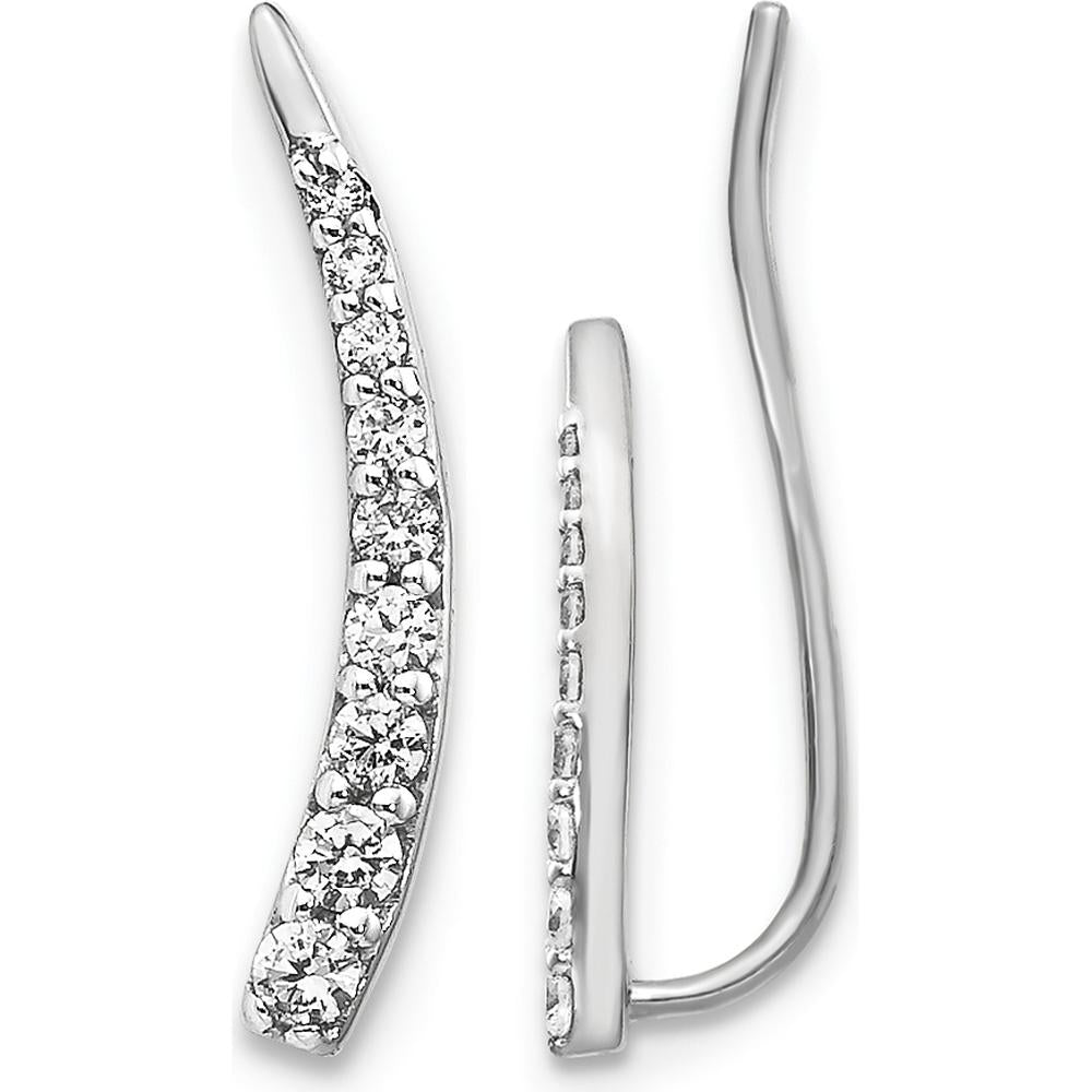 14K White Gold Diamond Ear Climber Earrings - 0.08 Carats Total Diamond Weight by Monteluci Fine Jewelry