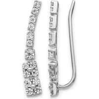 14K White Gold Diamond Ear Climber Earrings with Round Diamonds - 0.095 Carats Total Diamond Weight by Monteluci Fine Jewelry