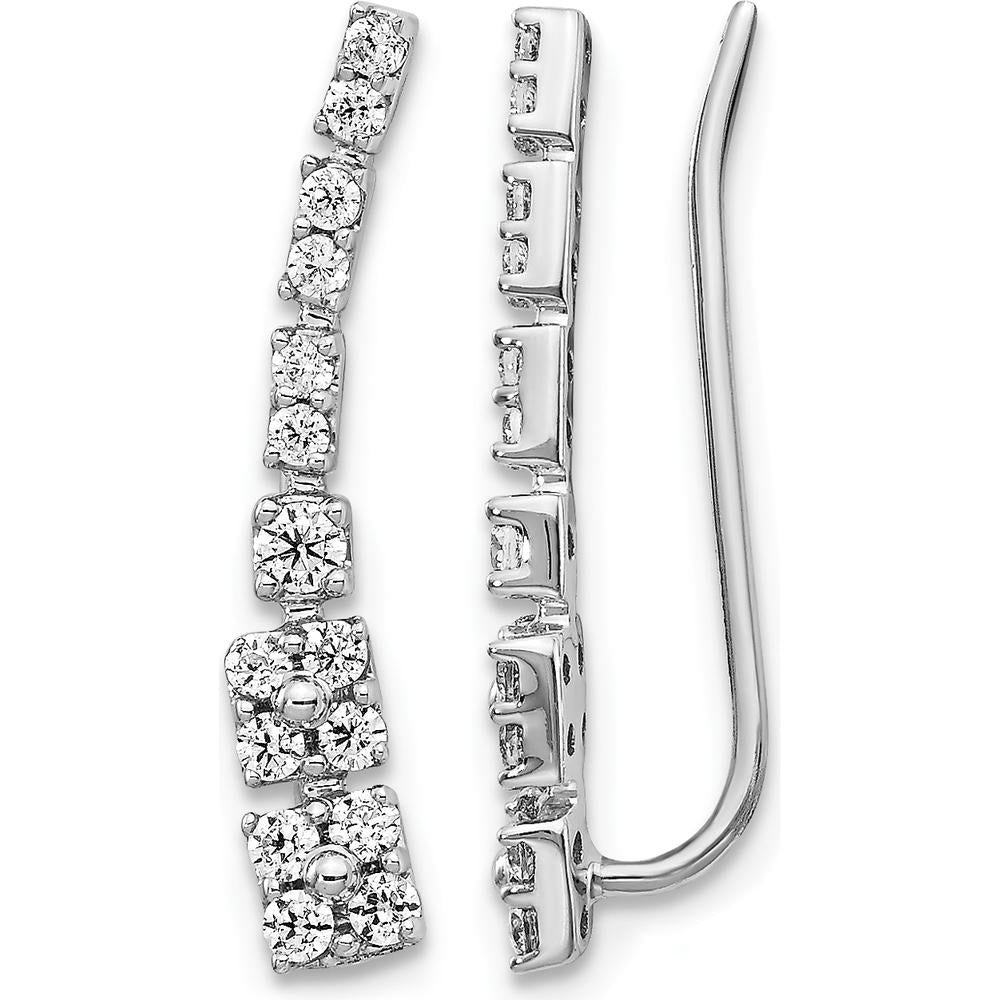 14K White Gold Diamond Ear Climber Earrings with Round Diamonds - 0.095 Carats Total Diamond Weight by Monteluci Fine Jewelry