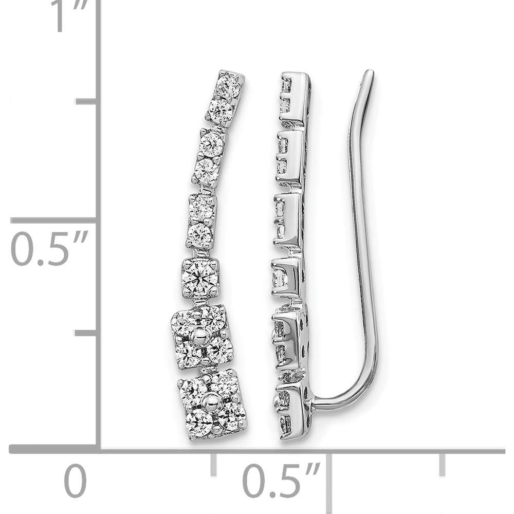 14K White Gold Diamond Ear Climber Earrings with Round Diamonds - 0.095 Carats Total Diamond Weight by Monteluci Fine Jewelry