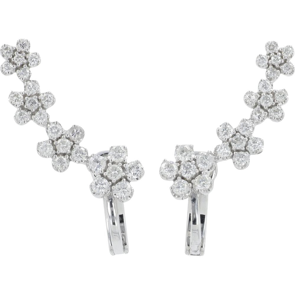 14K White Gold Diamond Ear Climbers - 1.40 Carat Total Diamond Weight