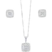 14K White Gold Diamond Earring & Pendant Set with 0.75 Carat Total Diamond Weight