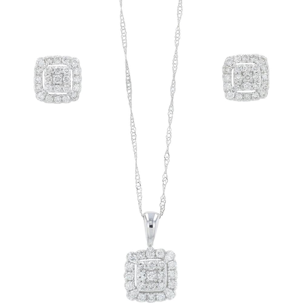 14K White Gold Diamond Earring & Pendant Set with 0.75 Carat Total Diamond Weight
