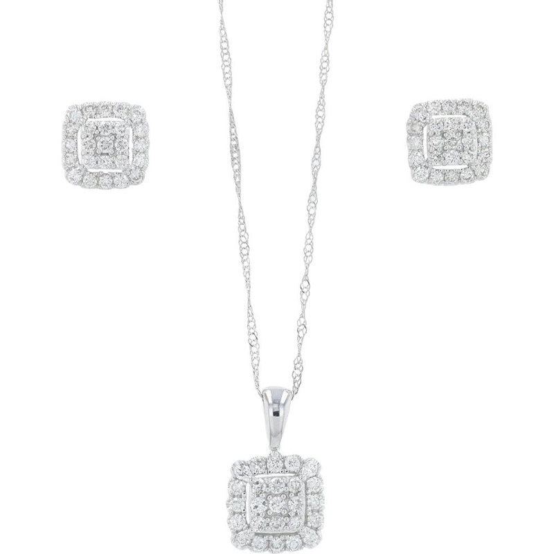 14K White Gold Diamond Earring & Pendant Set with 0.75 Carat Total Diamond Weight