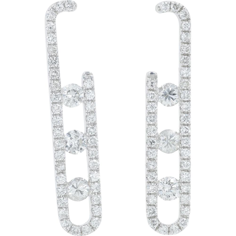 14K White Gold Diamond Earrings with Geometric Design - 1.00 Carat Total Diamond Weight