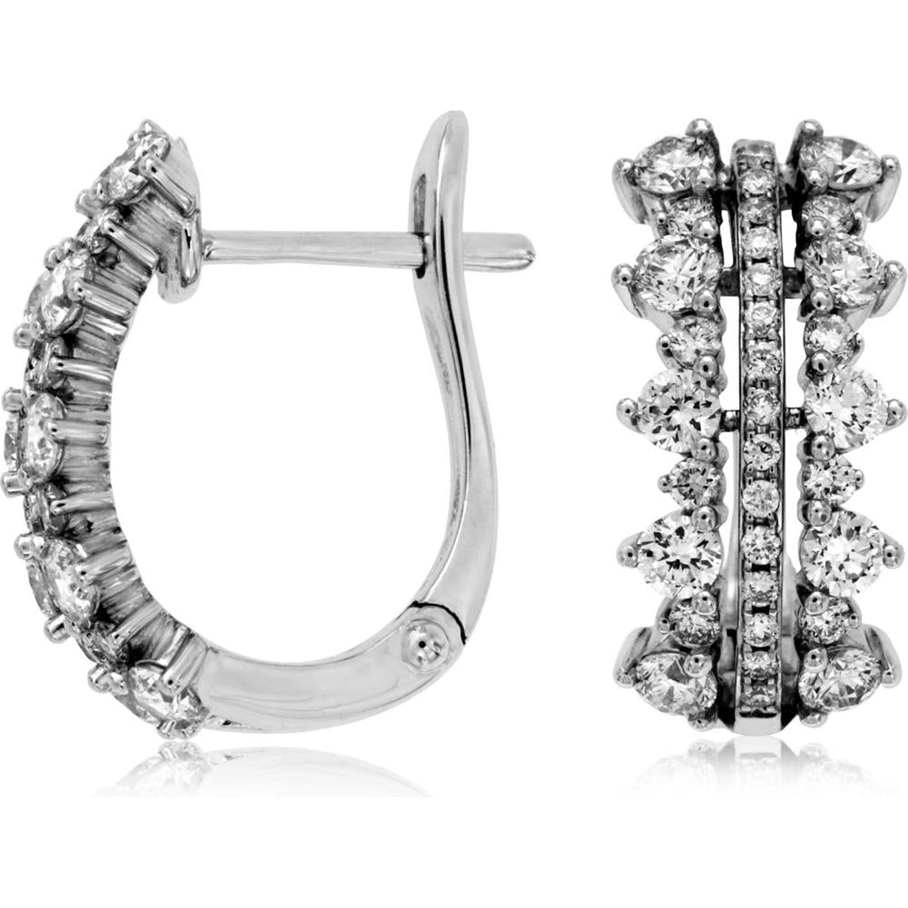 14K White Gold Diamond Earrings with Round and Baguette Diamonds - 1.08 Carats Total Diamond Weight