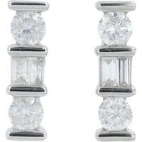 14K White Gold Diamond Earrings with Round and Emerald-Cut Diamonds - 0.40 Carat Total Diamond Weight