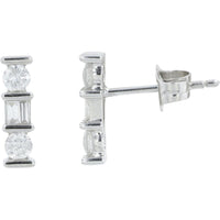 14K White Gold Diamond Earrings with Round and Emerald-Cut Diamonds - 0.40 Carat Total Diamond Weight