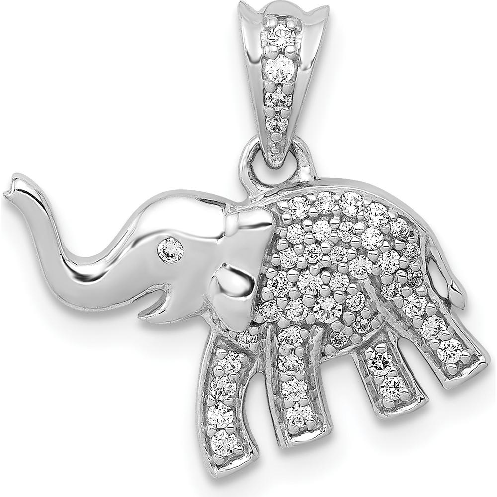 14K White Gold Diamond Elephant Pendant - 1/6 Carat Total Diamond Weight by Monteluci Fine Jewelry