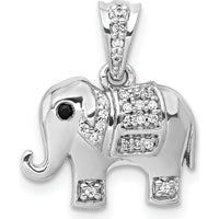 14K White Gold Diamond Elephant Pendant with Black Diamond Eye - 1/10 Carat Total Diamond Weight by Monteluci Fine Jewelry