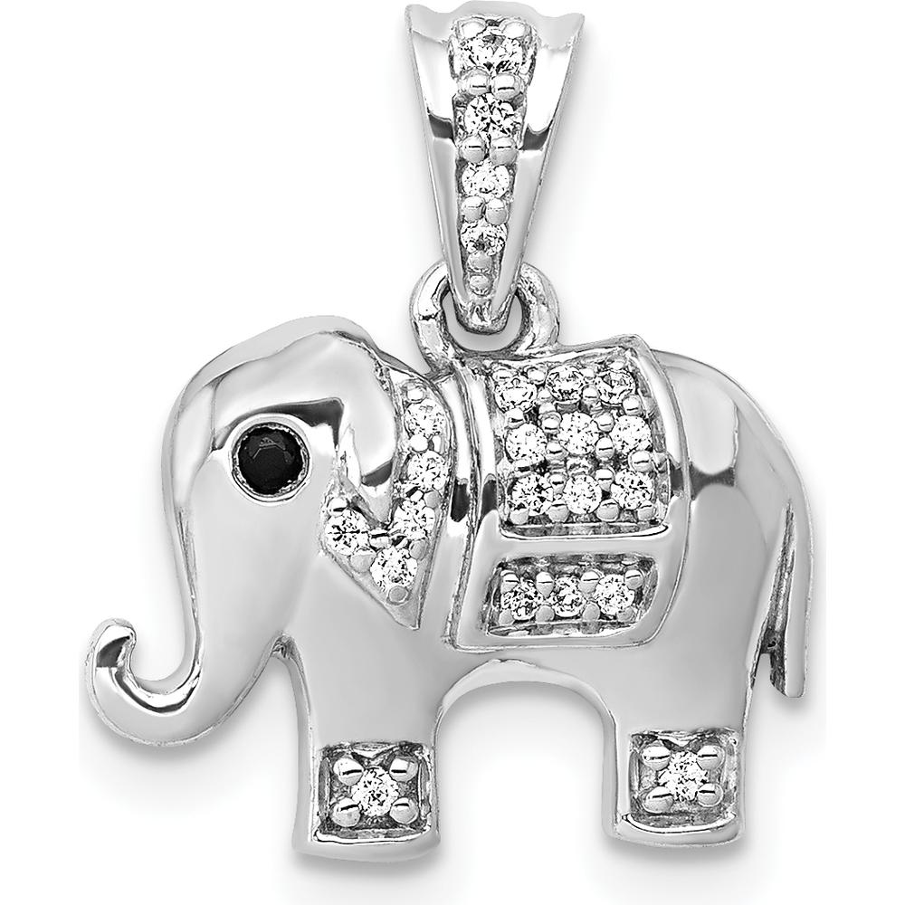 14K White Gold Diamond Elephant Pendant with Black Diamond Eye - 1/10 Carat Total Diamond Weight by Monteluci Fine Jewelry