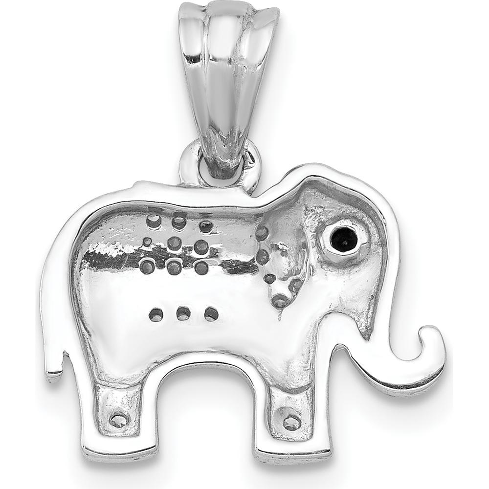 14K White Gold Diamond Elephant Pendant with Black Diamond Eye - 1/10 Carat Total Diamond Weight by Monteluci Fine Jewelry