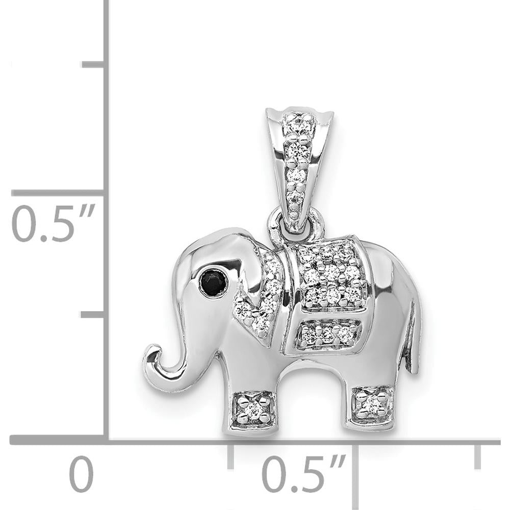 14K White Gold Diamond Elephant Pendant with Black Diamond Eye - 1/10 Carat Total Diamond Weight by Monteluci Fine Jewelry