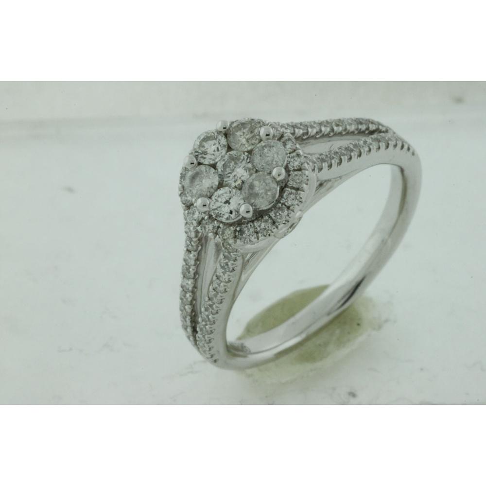 14K White Gold Diamond Engagement Ring with 1.03 Carats Total Diamond Weight in Cluster Design