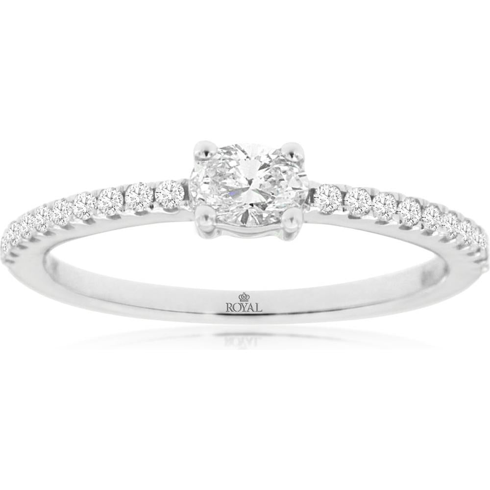 14K White Gold Diamond Engagement Ring with Round Brilliant Center and Halo Accent - 0.42 Carats Total Diamond Weight