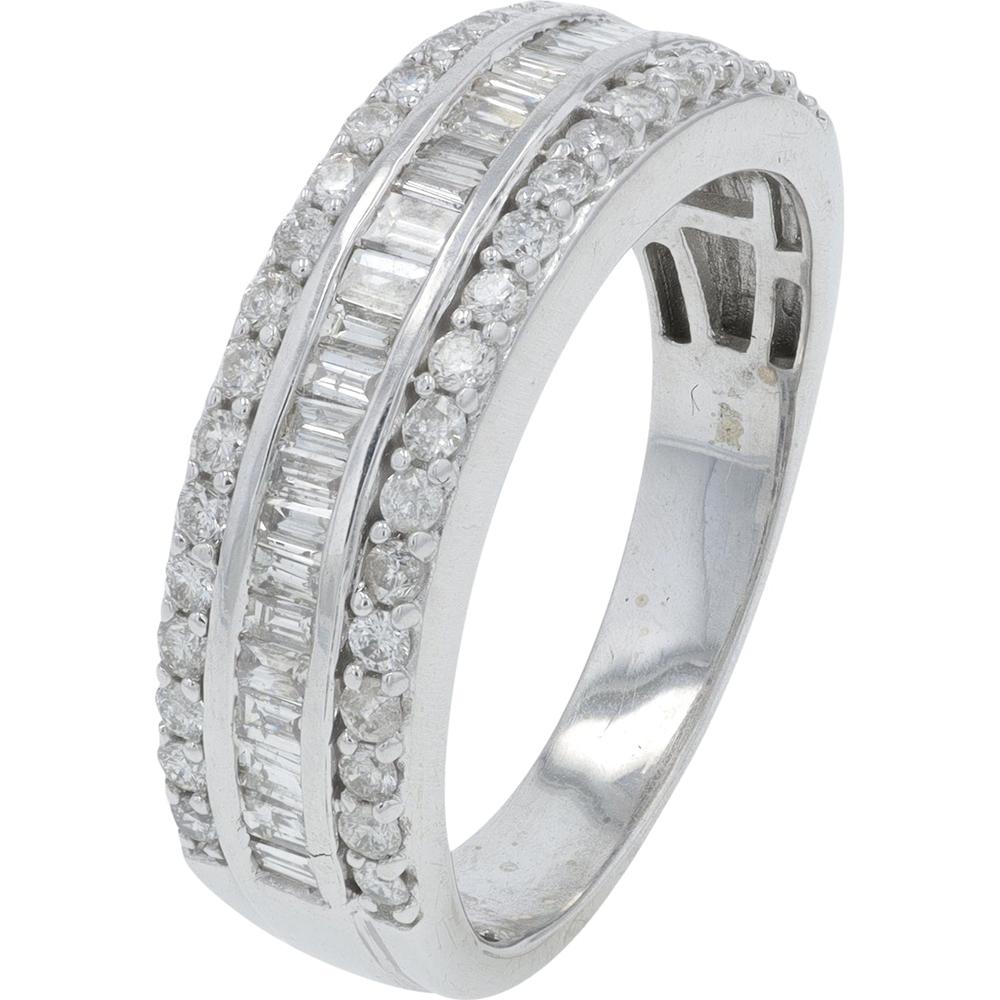 14K White Gold Diamond Eternity Ring with 1.05 Carat Total Baguette and Round Diamonds