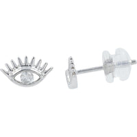 14K White Gold Diamond Eye Stud Earrings - 0.14 Carats Total Diamond Weight