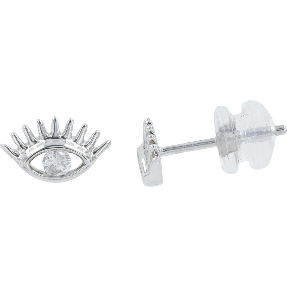 14K White Gold Diamond Eye Stud Earrings - 0.14 Carats Total Diamond Weight