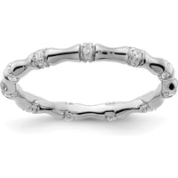 14K White Gold Diamond Fancy Bamboo Ring with Round Brilliant-Cut Diamonds - 0.22 Carat Total Diamond Weight by 0