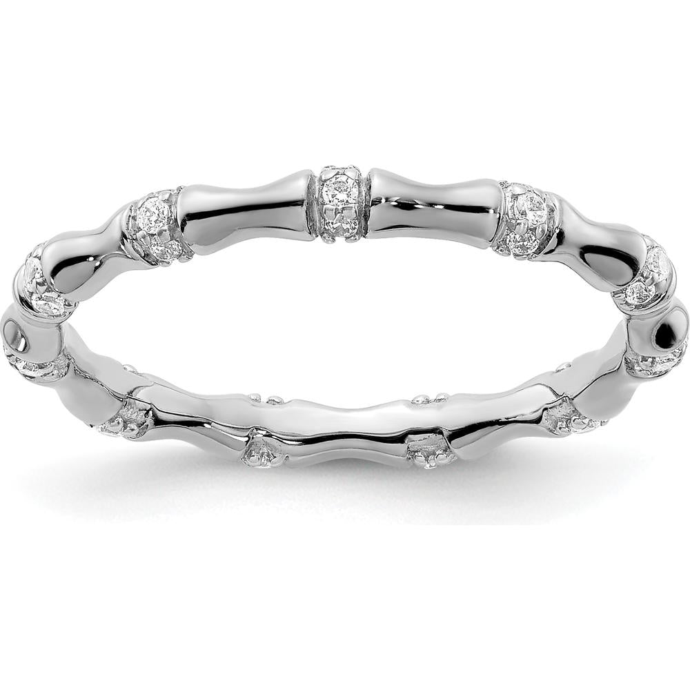 14K White Gold Diamond Fancy Bamboo Ring with Round Brilliant-Cut Diamonds - 0.22 Carat Total Diamond Weight by 0