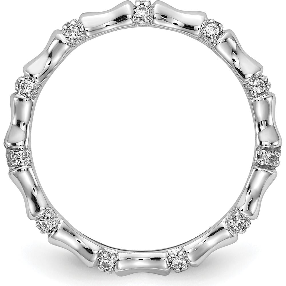 14K White Gold Diamond Fancy Bamboo Ring with Round Brilliant-Cut Diamonds - 0.22 Carat Total Diamond Weight by 0