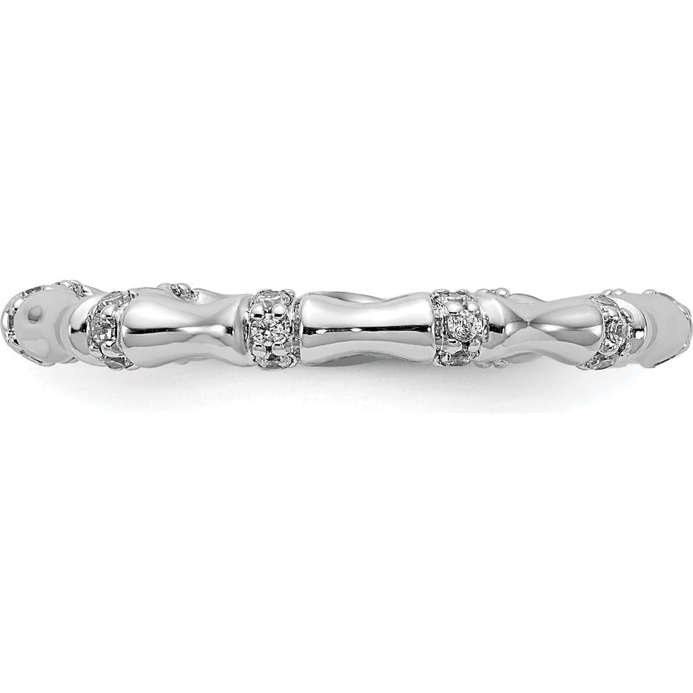 14K White Gold Diamond Fancy Bamboo Ring with Round Brilliant-Cut Diamonds - 0.22 Carat Total Diamond Weight by 0