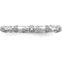 14K White Gold Diamond Fancy Bamboo Ring with Round Brilliant-Cut Diamonds - 0.22 Carat Total Diamond Weight by 0