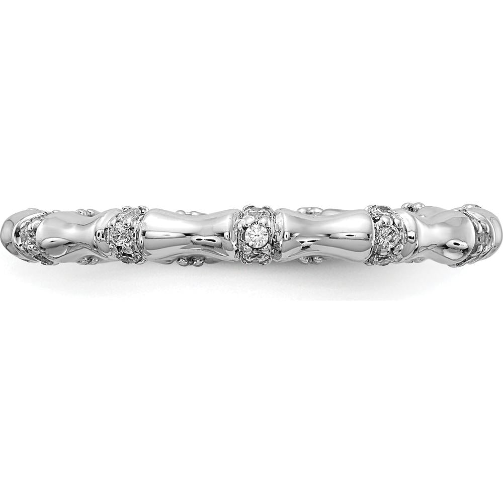 14K White Gold Diamond Fancy Bamboo Ring with Round Brilliant-Cut Diamonds - 0.22 Carat Total Diamond Weight by 0