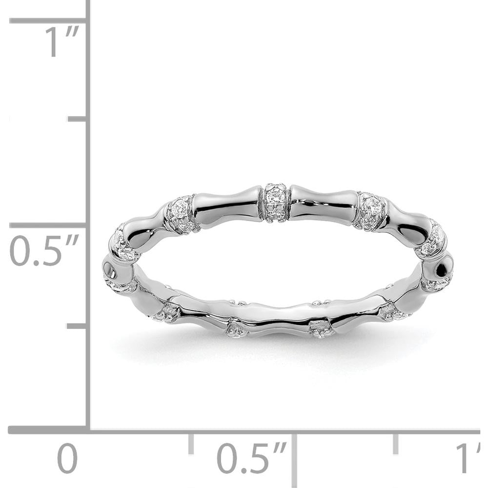 14K White Gold Diamond Fancy Bamboo Ring with Round Brilliant-Cut Diamonds - 0.22 Carat Total Diamond Weight by 0