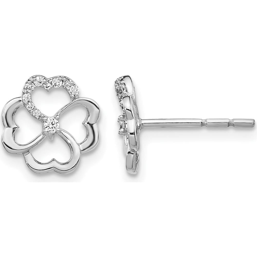 14K White Gold Diamond Fancy Clover Earrings with Round Diamonds - 0.036 Carats Total Diamond Weight by Monteluci Fine Jewelry
