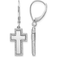 14K White Gold Diamond Fancy Cross Leverback Earrings - 0.003 Carats Total Diamond Weight by Monteluci Fine Jewelry